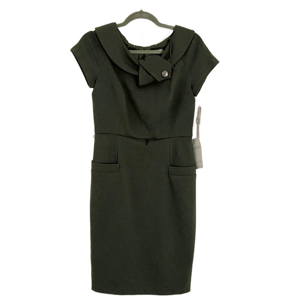 NEW Adrianna Papell Dark Gray Sheath Workwear Office Dress Sailor Collar, Size 8